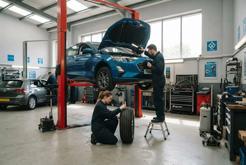 Professional mechanic demonstrating how often should you service your car through routine maintenance in a UK garage.