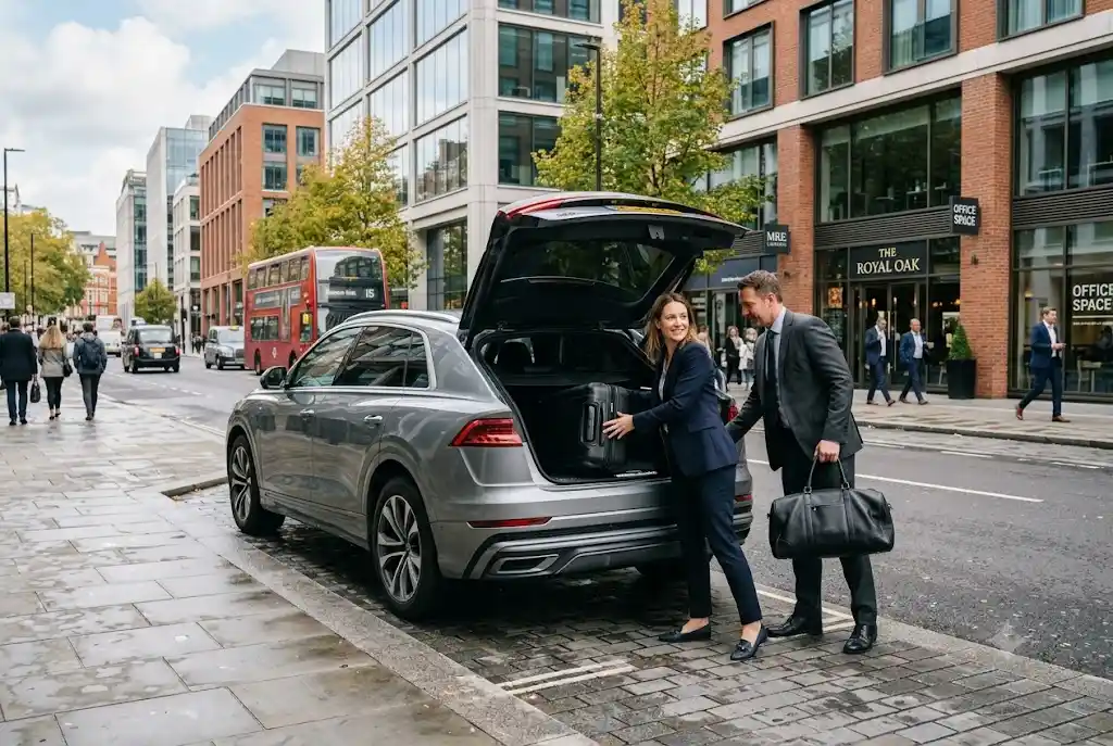 Long term rental car UK parked on a modern British city street