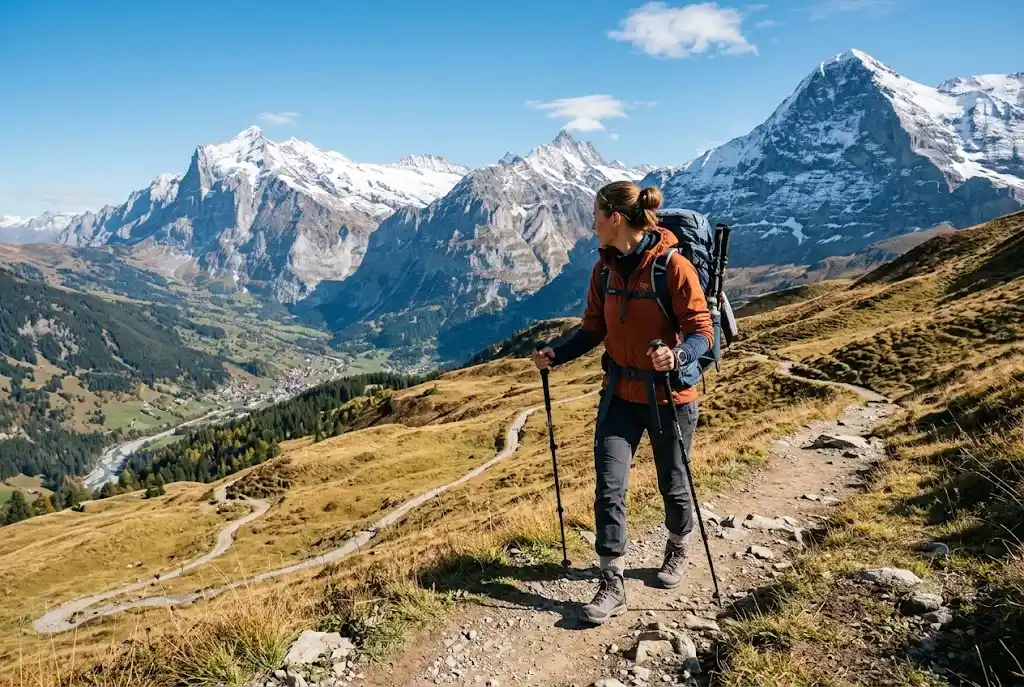 Hiker exploring mountain trails with travel insurance for hiking