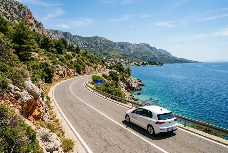 car rental Croatia along a scenic Croatian coastal road