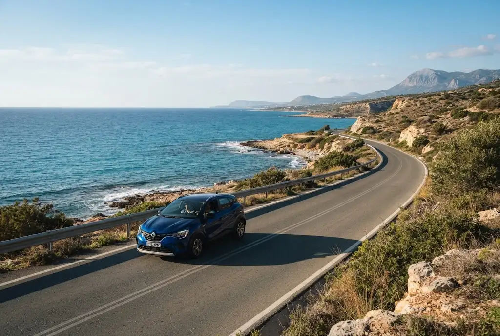 Car rental Cyprus on a scenic Mediterranean coastal road