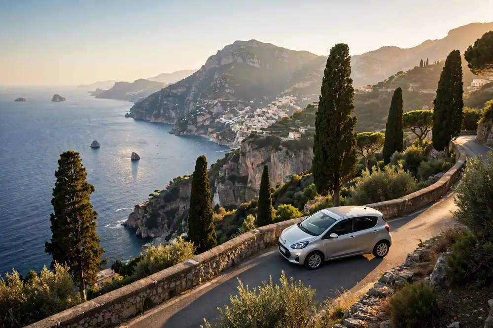 Italy rental car on a scenic coastal road in Italy